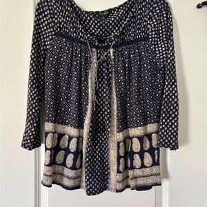 Lucky Brand Black and White Relaxed Tie Front Tunic Bohemian